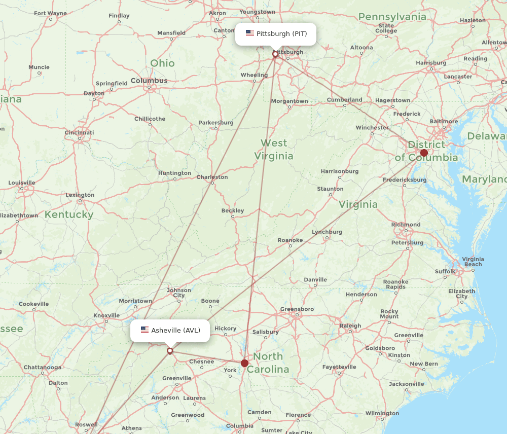 PIT to AVL flights and routes map