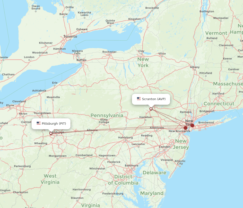 PIT to AVP flights and routes map