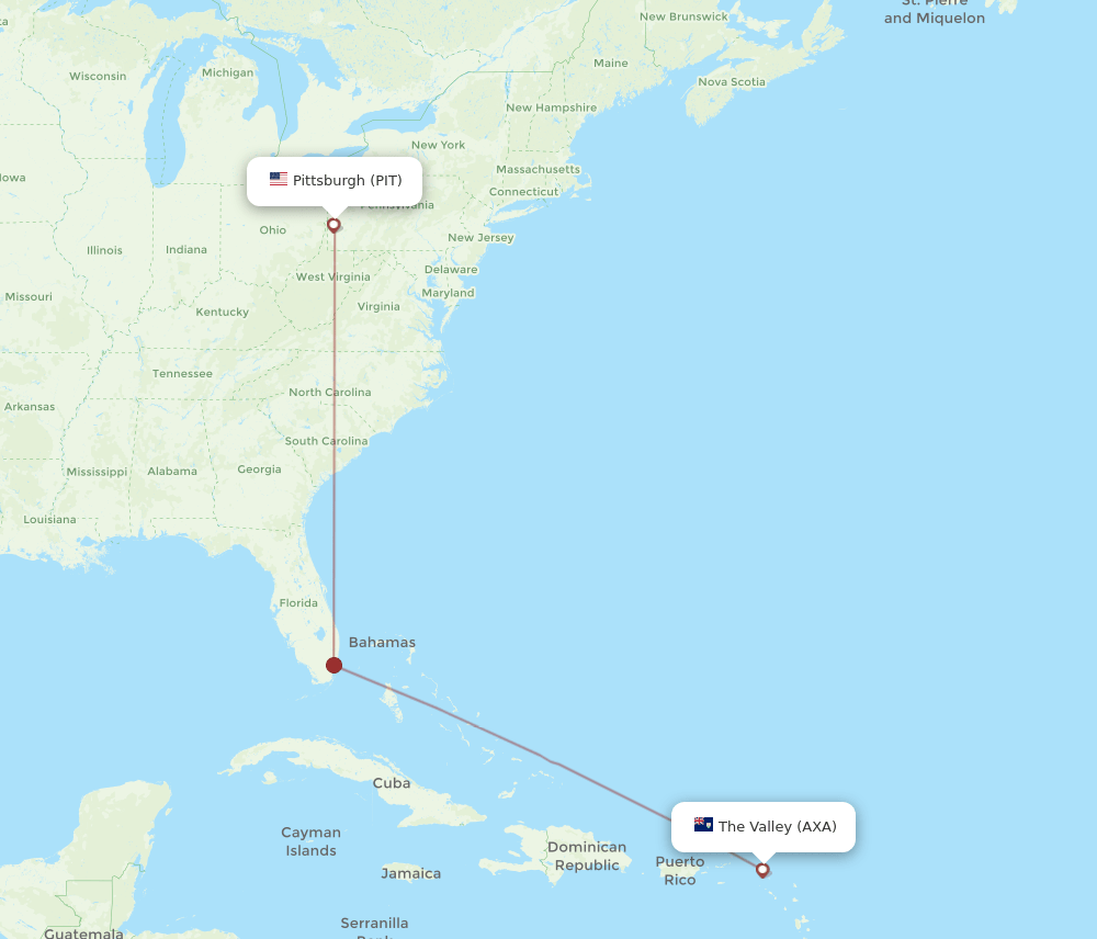 PIT-AXA flight routes