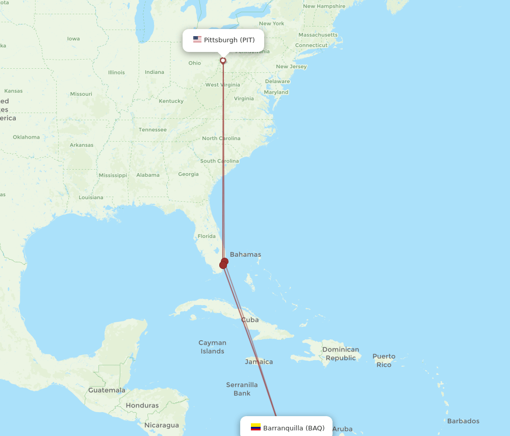 PIT-BAQ flight routes