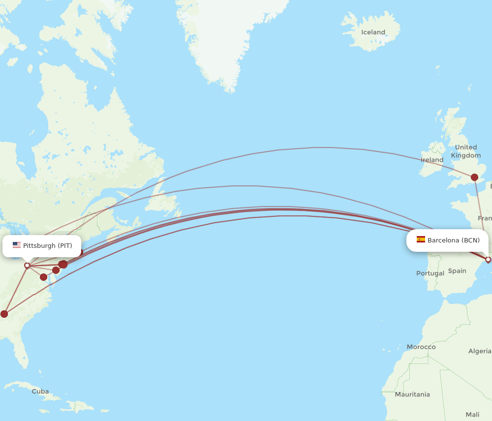 PIT-BCN flight routes