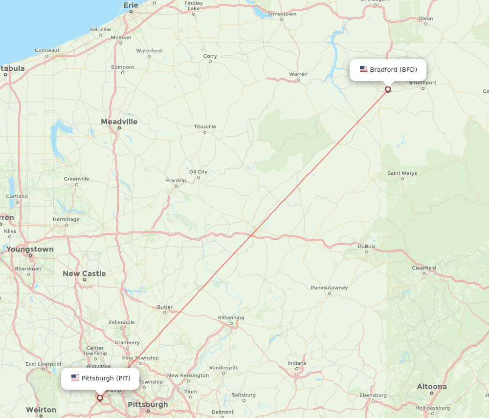 PIT to BFD flights and routes map