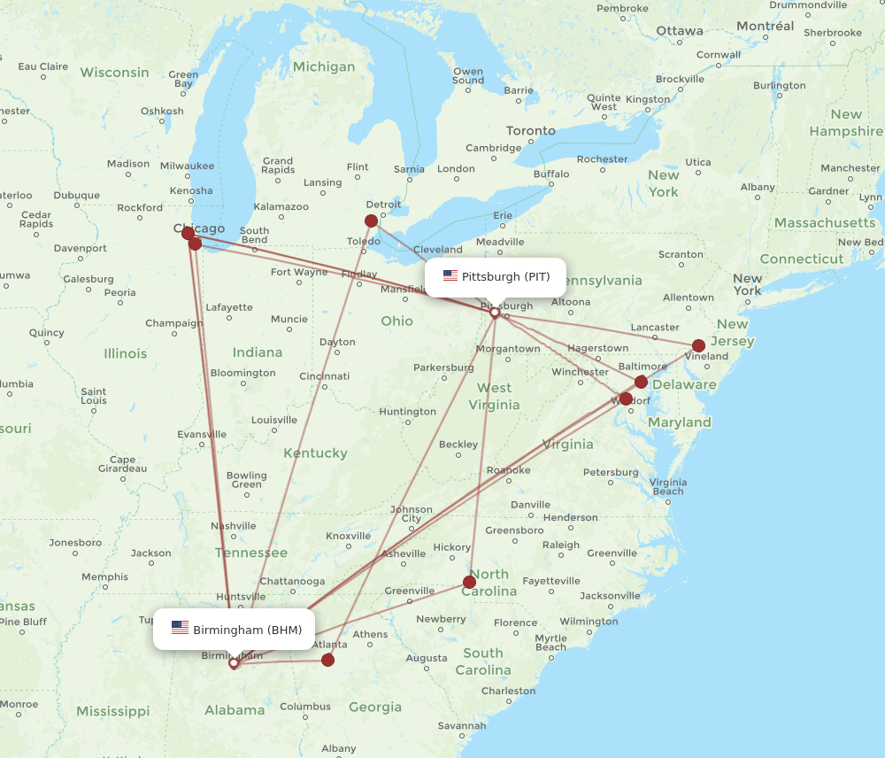 PIT-BHM flight routes