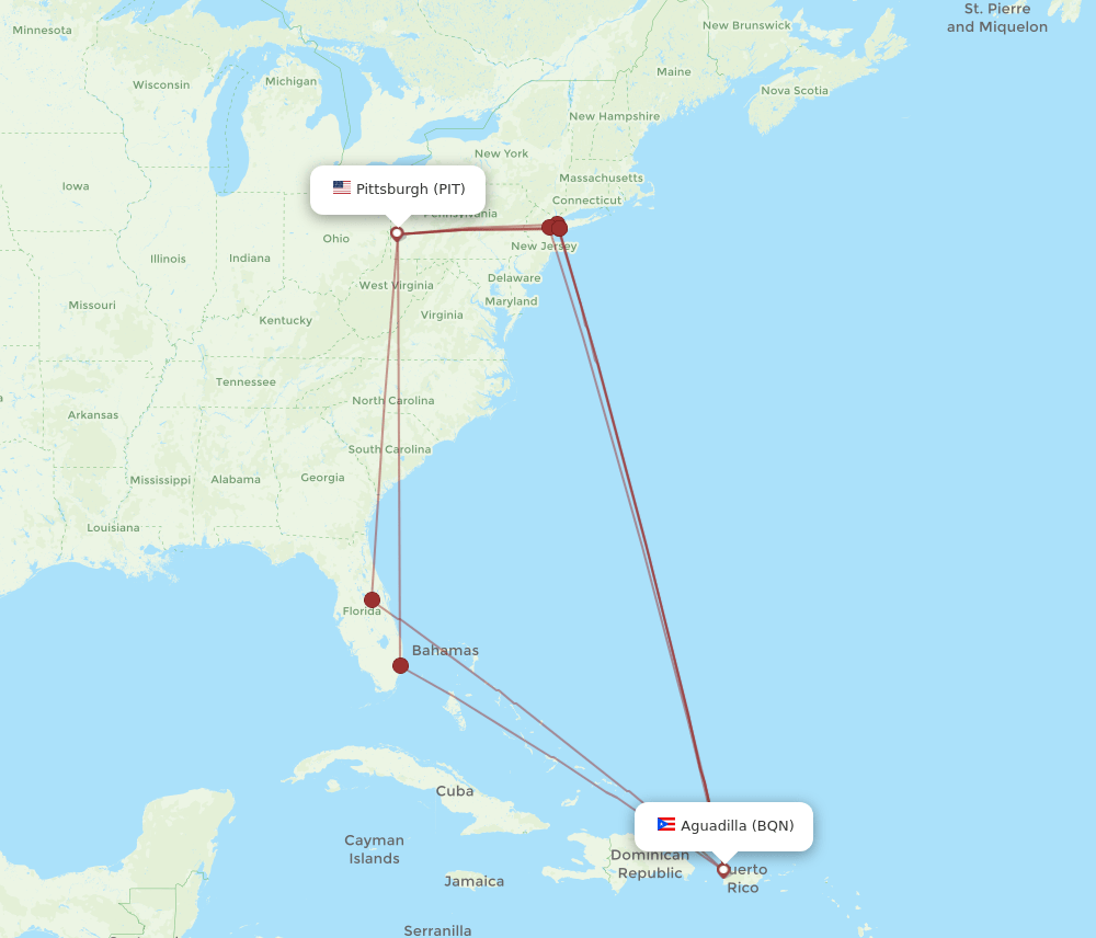 PIT-BQN flight routes