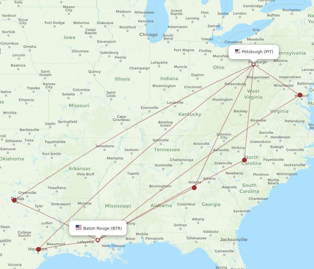 PIT-BTR flight routes