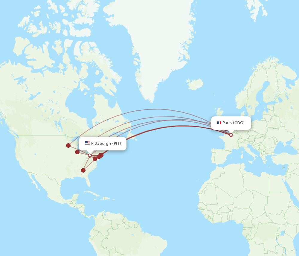 PIT to CDG flights and routes map