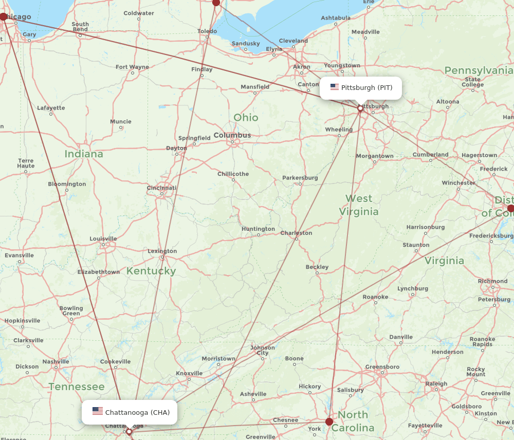 PIT-CHA flight routes