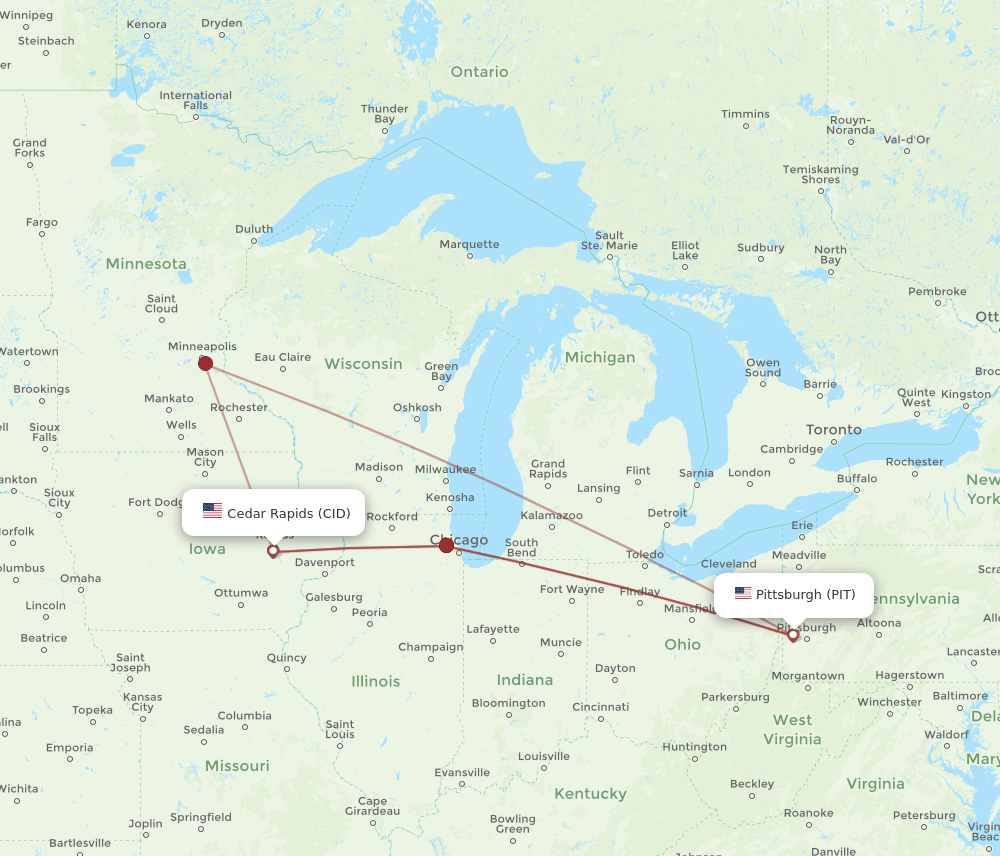 PIT-CID flight routes