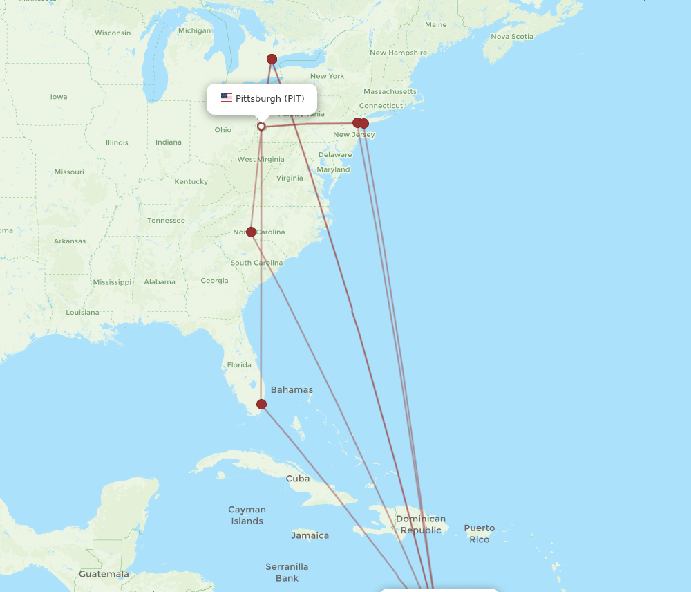 PIT-CUR flight routes