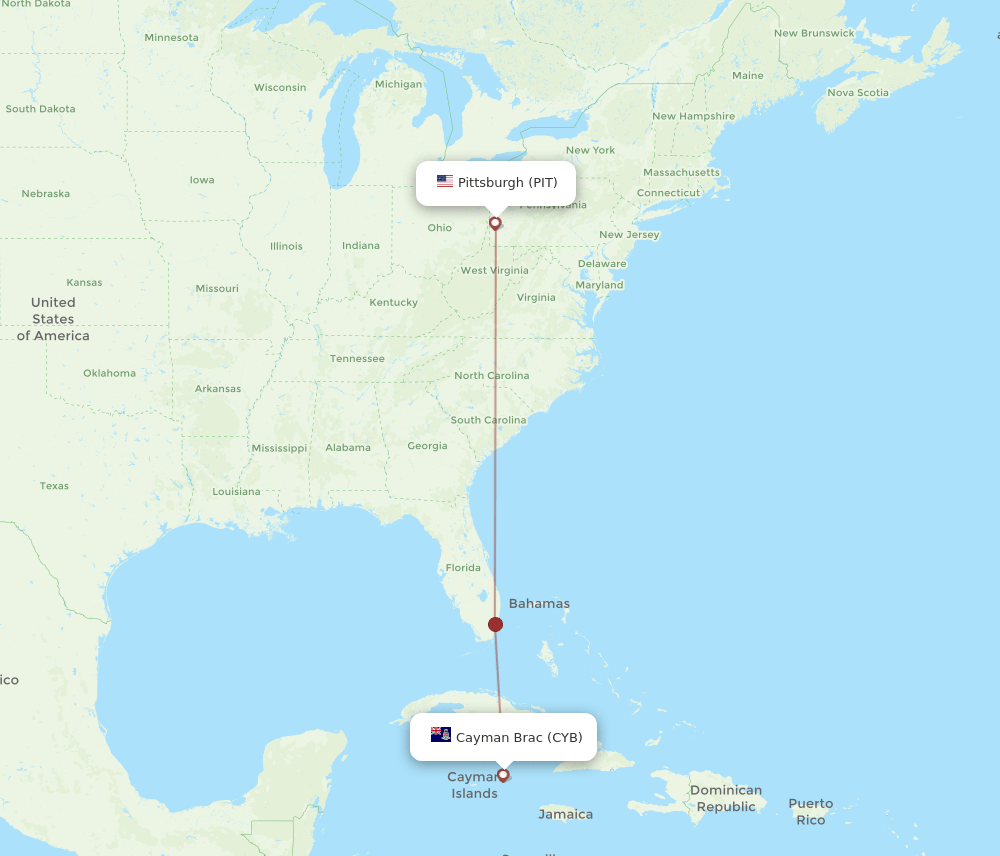 PIT to CYB flights and routes map
