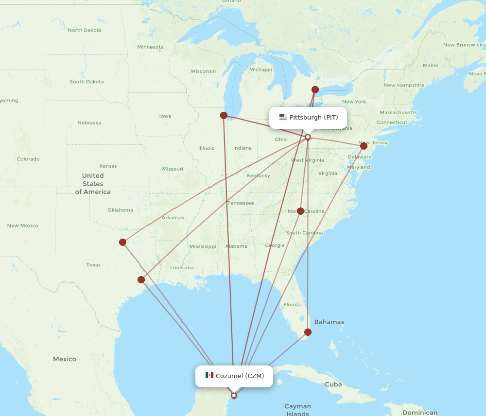 PIT-CZM flight routes
