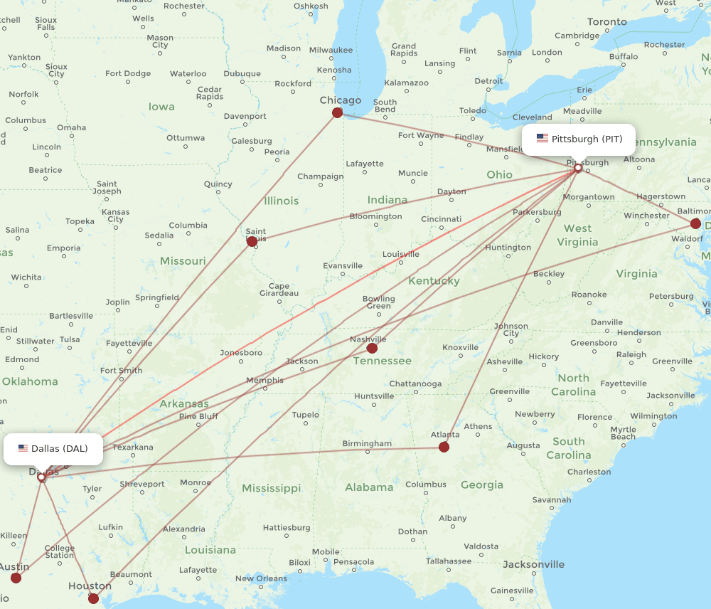 PIT-DAL flight routes