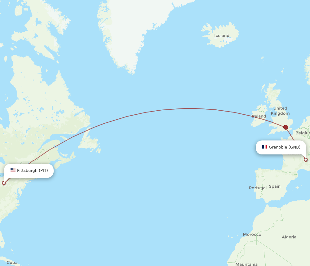Grenoble - Pittsburgh route map and flight paths