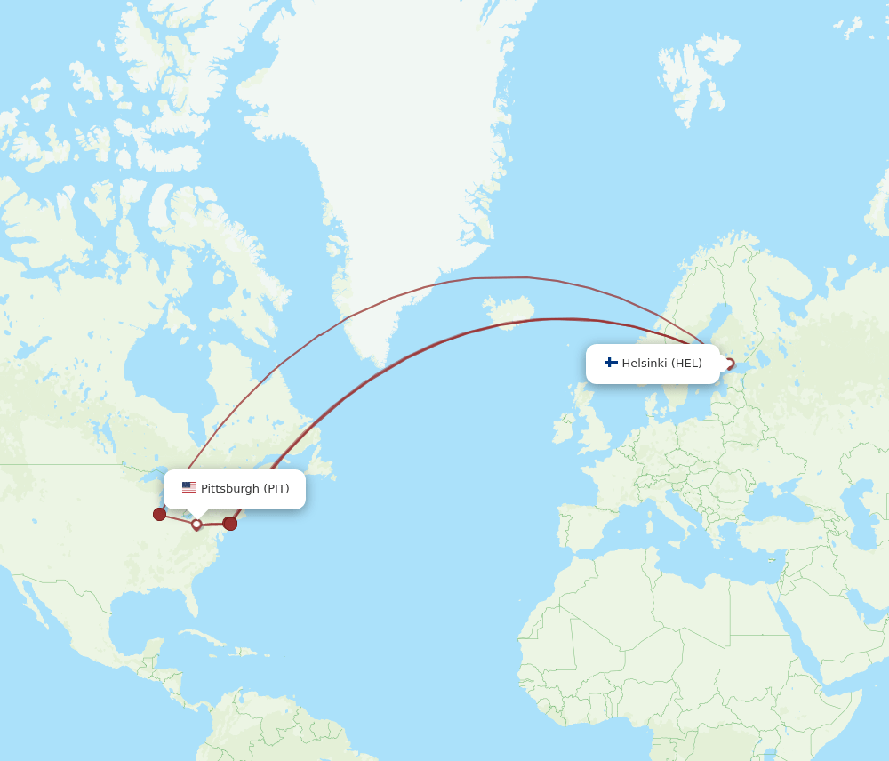 PIT to HEL flights and routes map