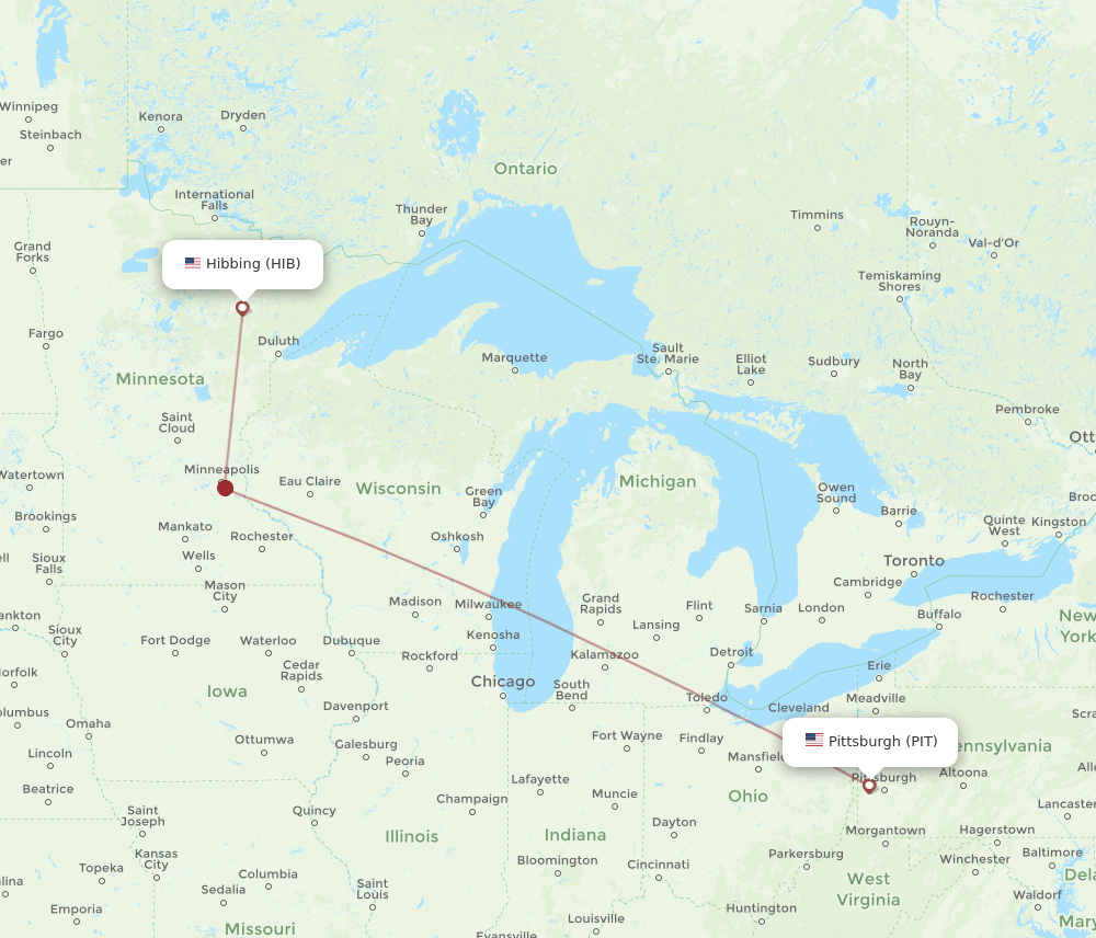 PIT to HIB flights and routes map