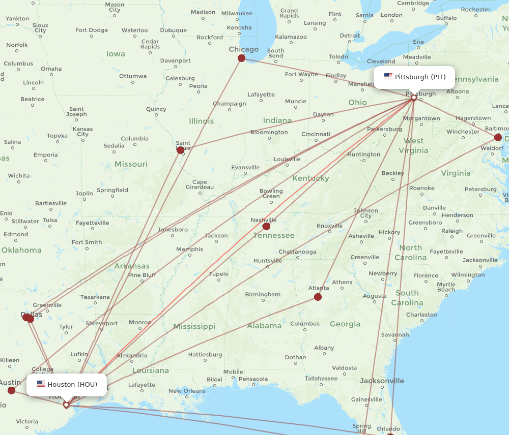PIT-HOU flight routes
