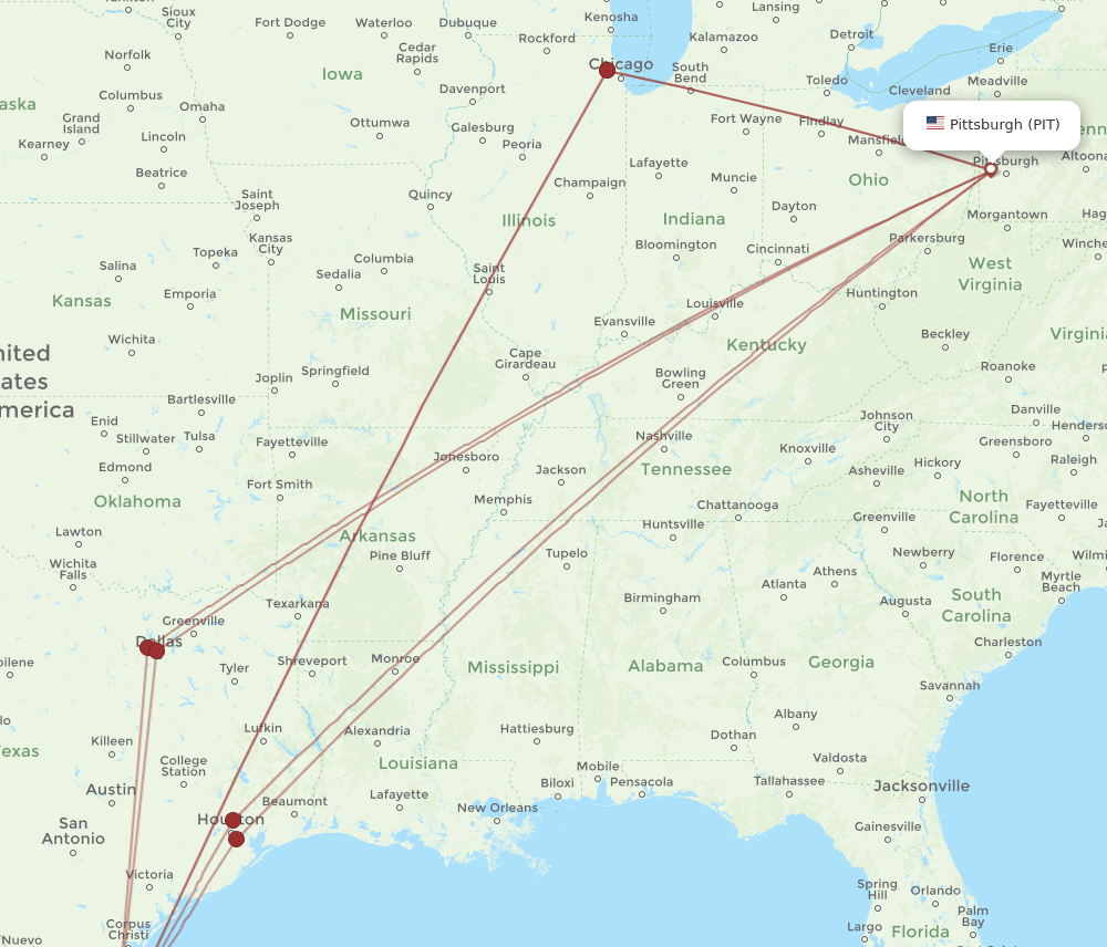 PIT to HRL flights and routes map