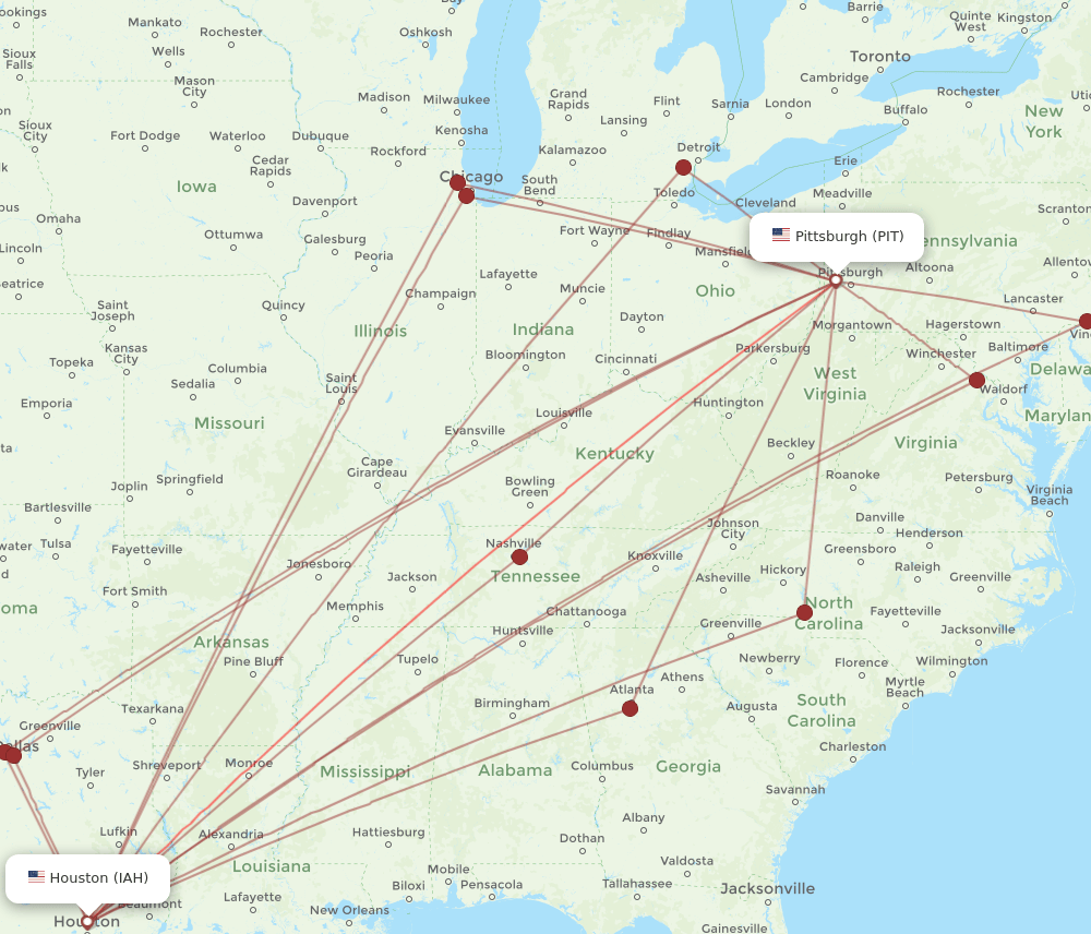 PIT-IAH flight routes