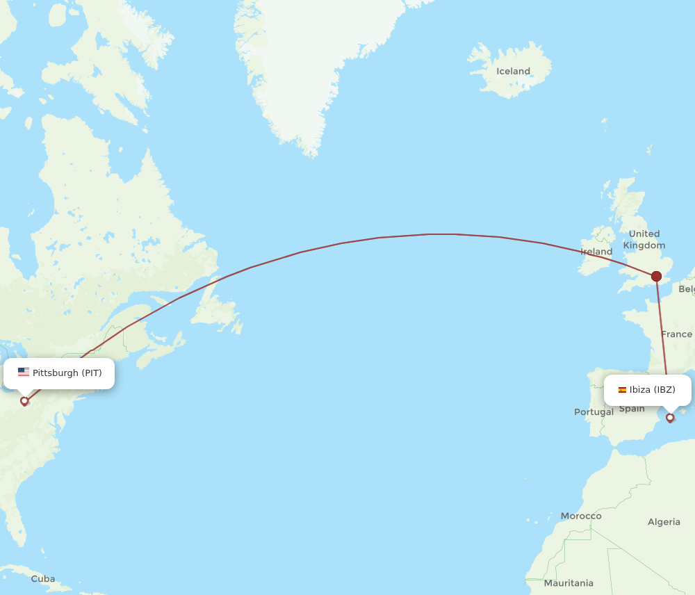 PIT to IBZ flights and routes map