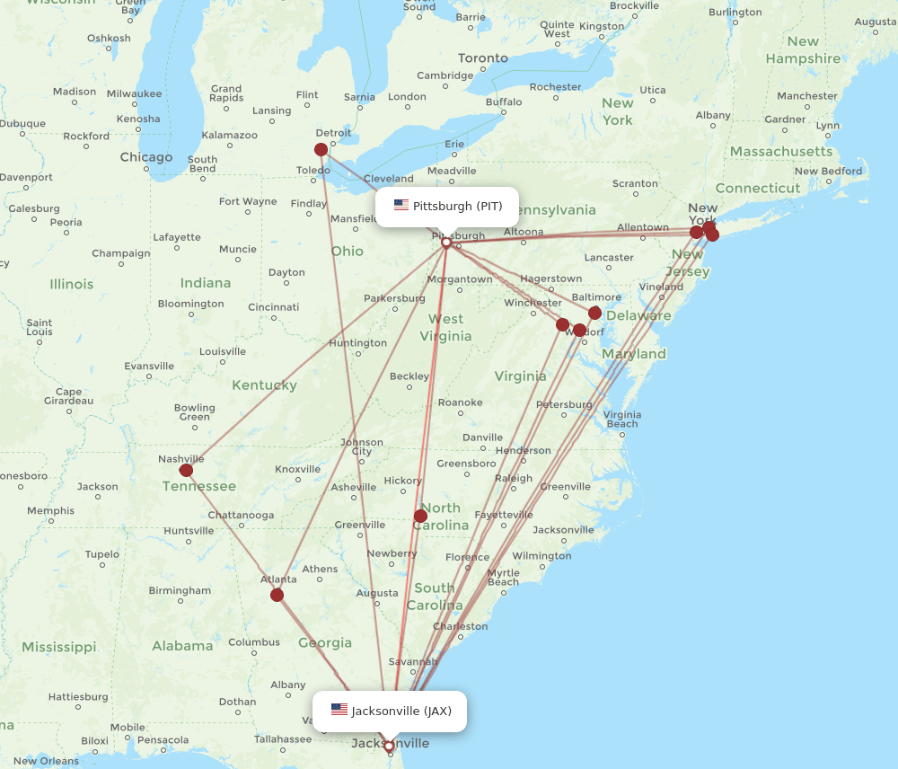 PIT-JAX flight routes