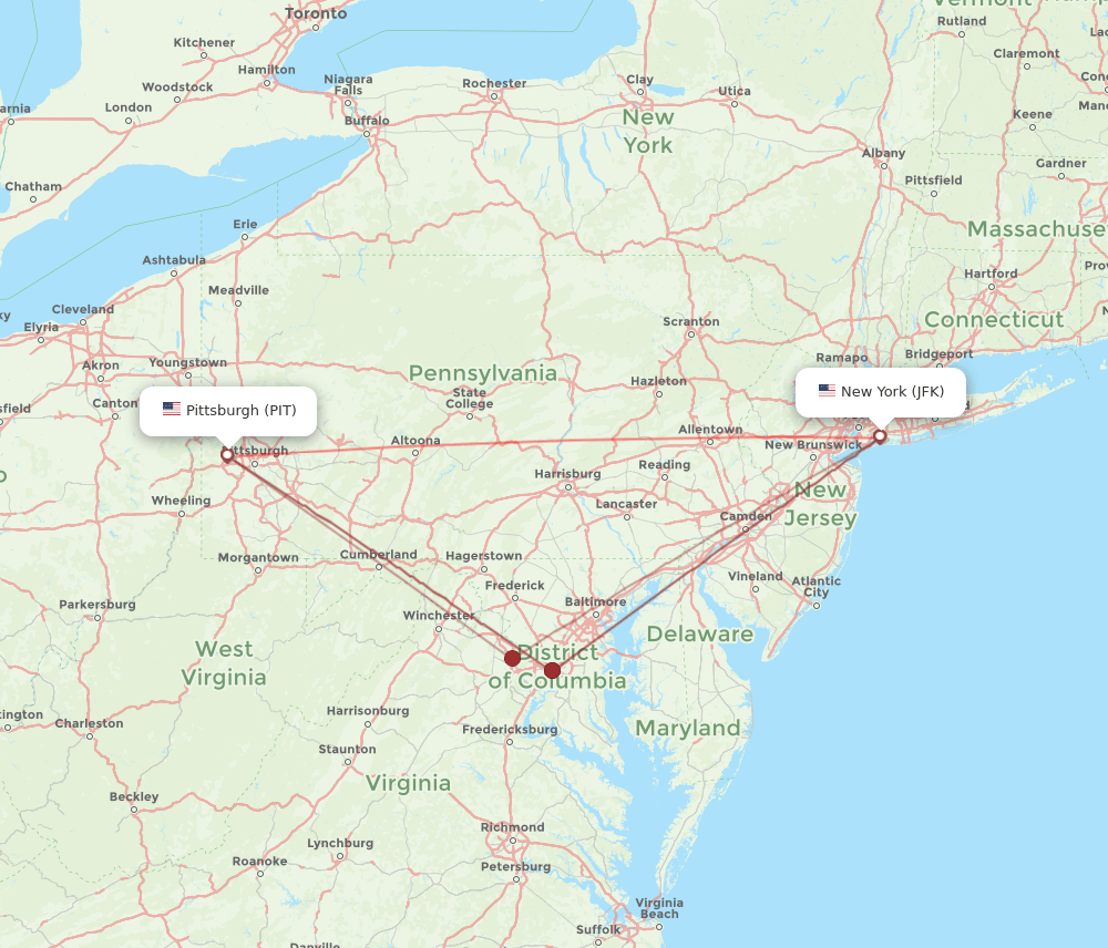PIT-JFK flight routes