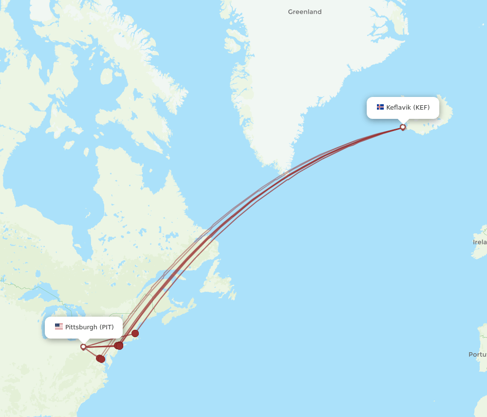 PIT-KEF flight routes