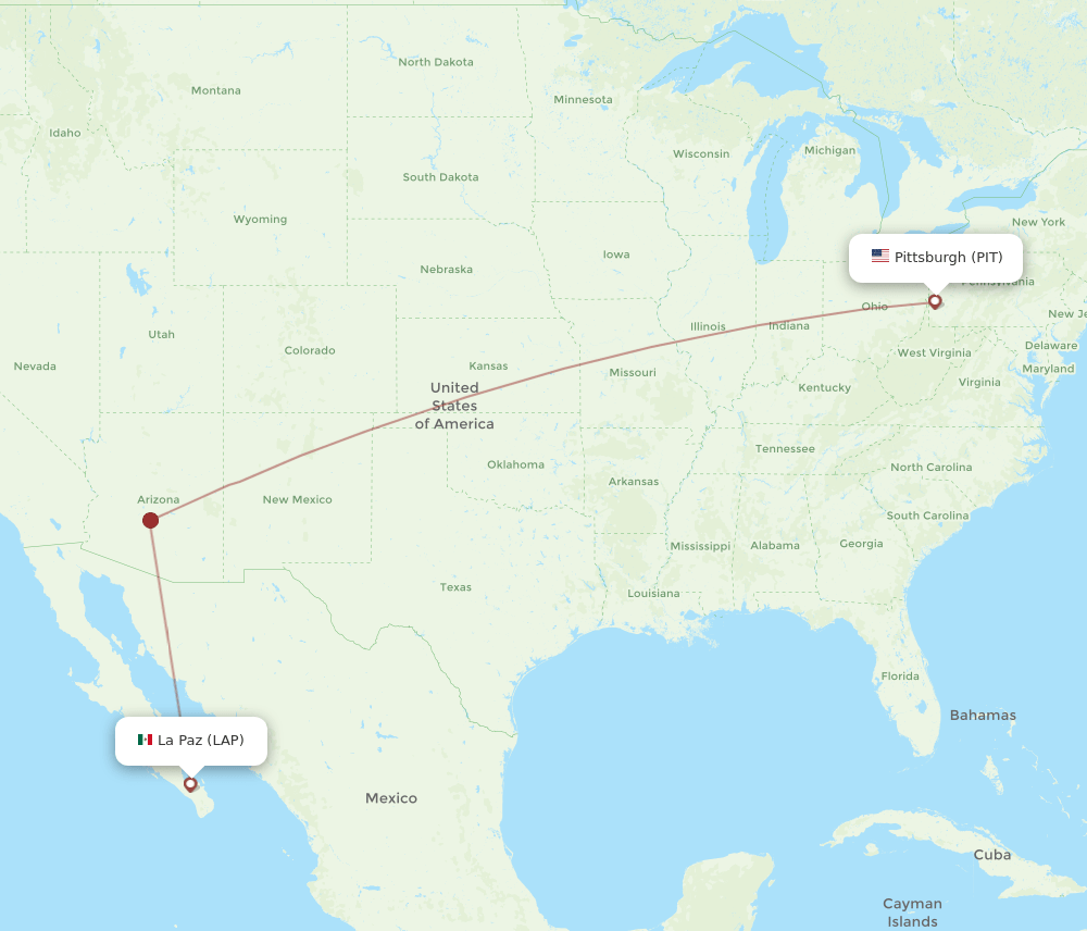 Pittsburgh - La Paz route map and flight paths