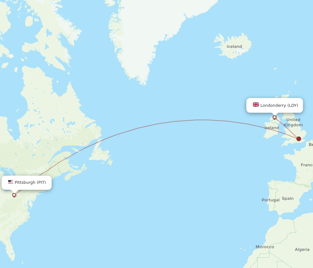 PIT-LDY flight routes