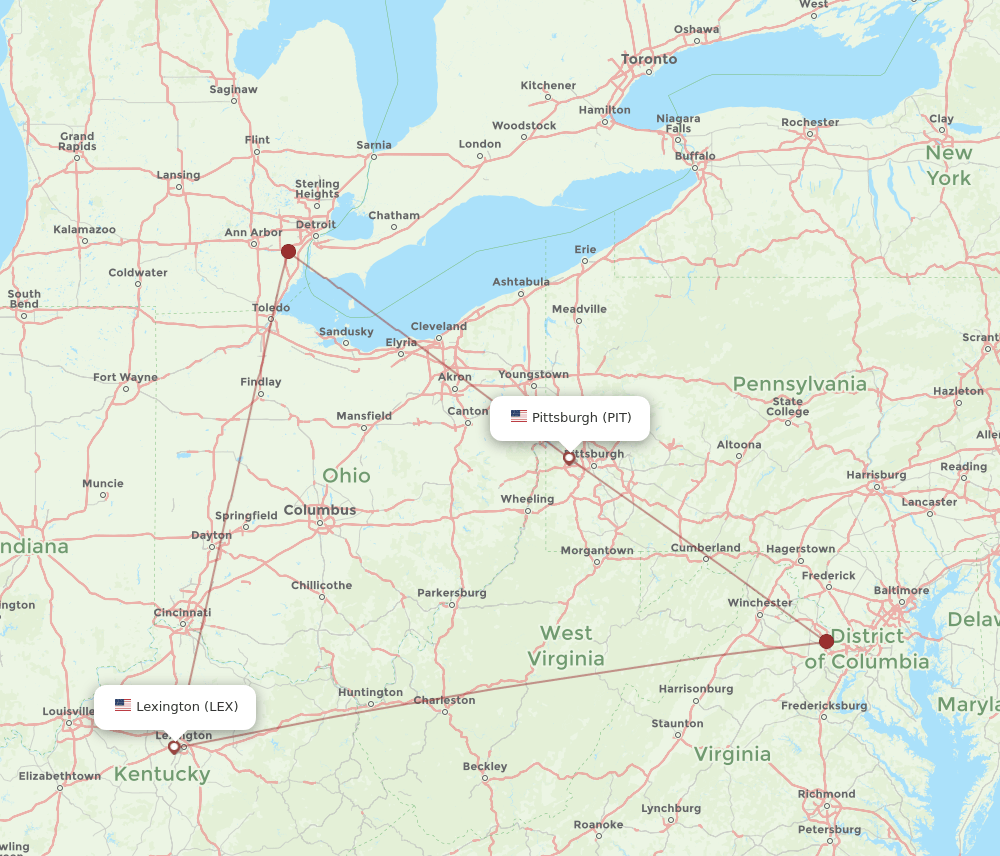 PIT-LEX flight routes