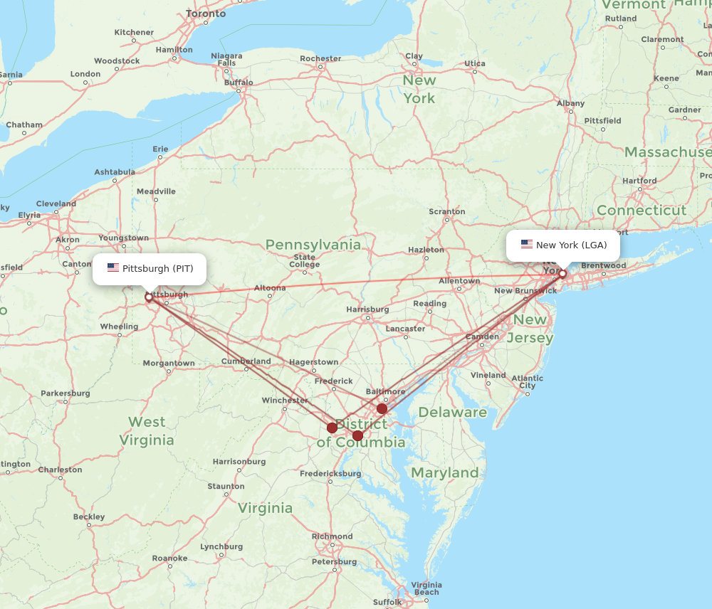 PIT to LGA flights and routes map