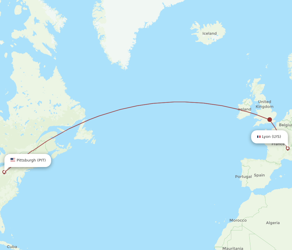 PIT to LYS flights and routes map