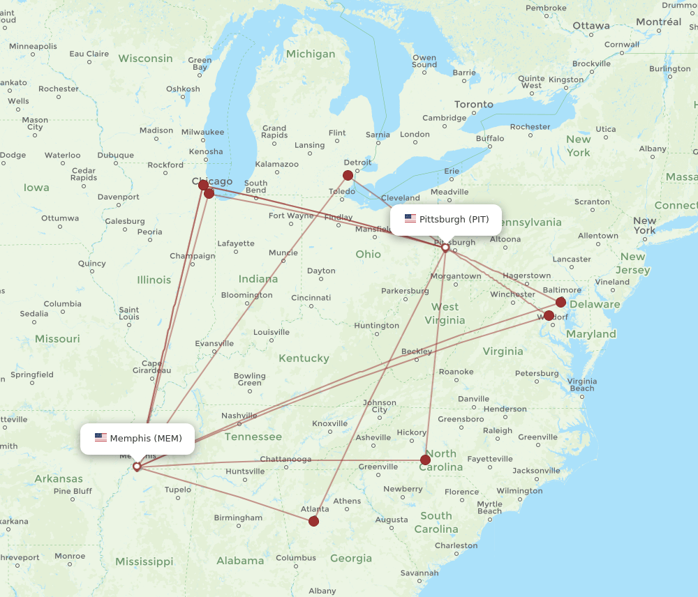 PIT-MEM flight routes
