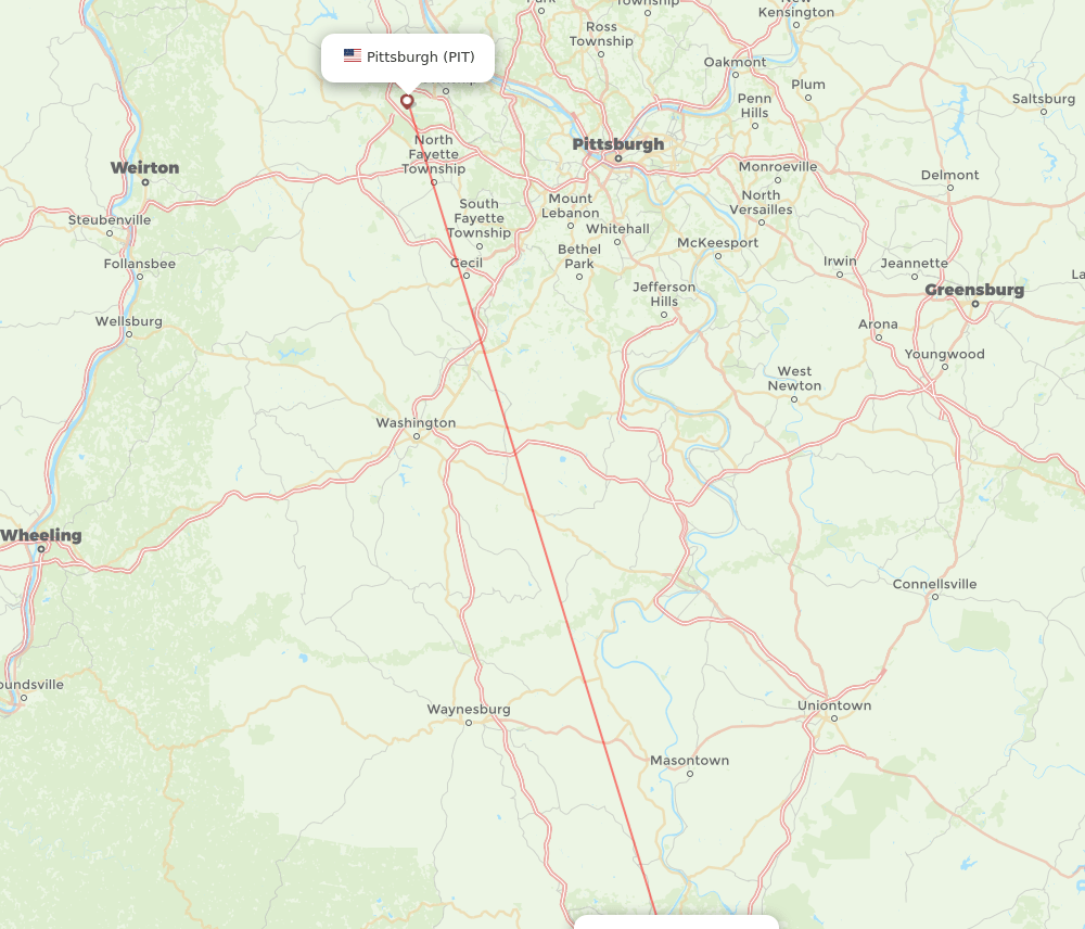 PIT to MGW flights and routes map