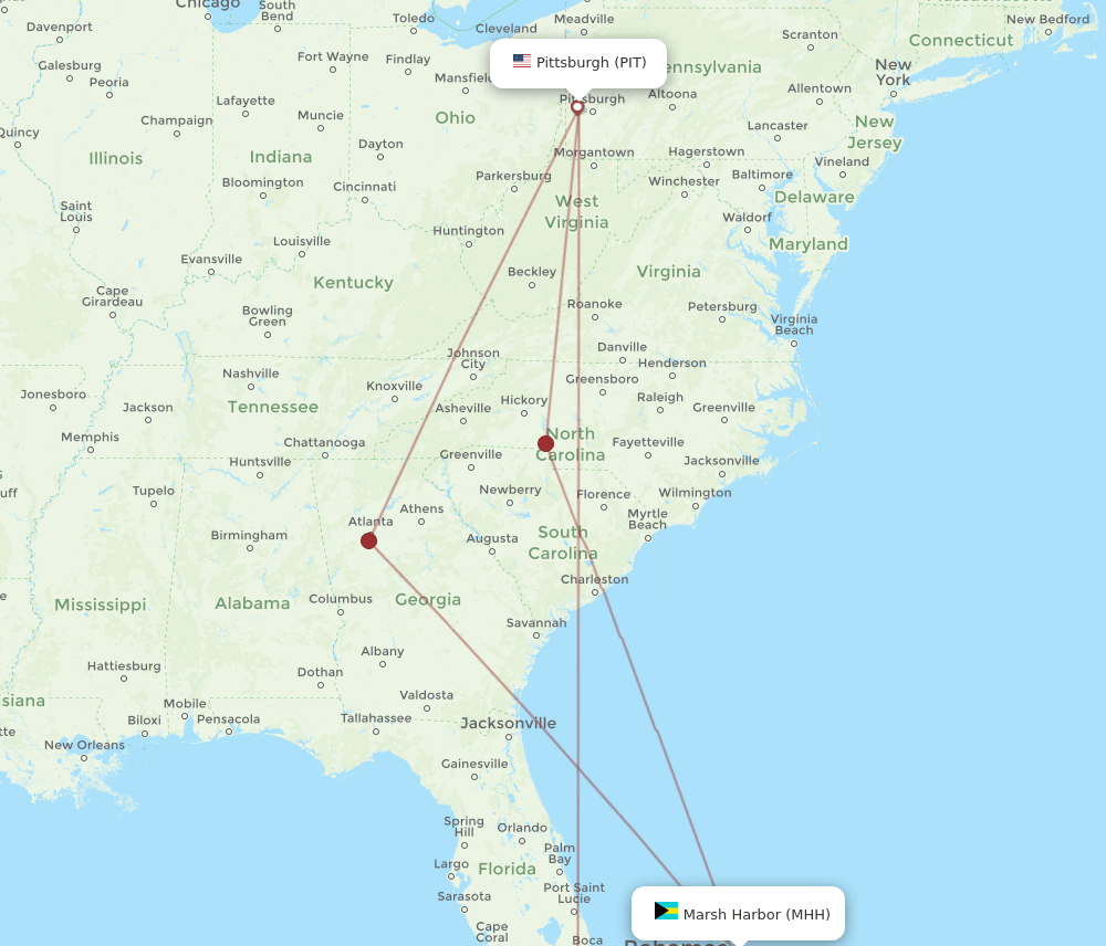 PIT-MHH flight routes