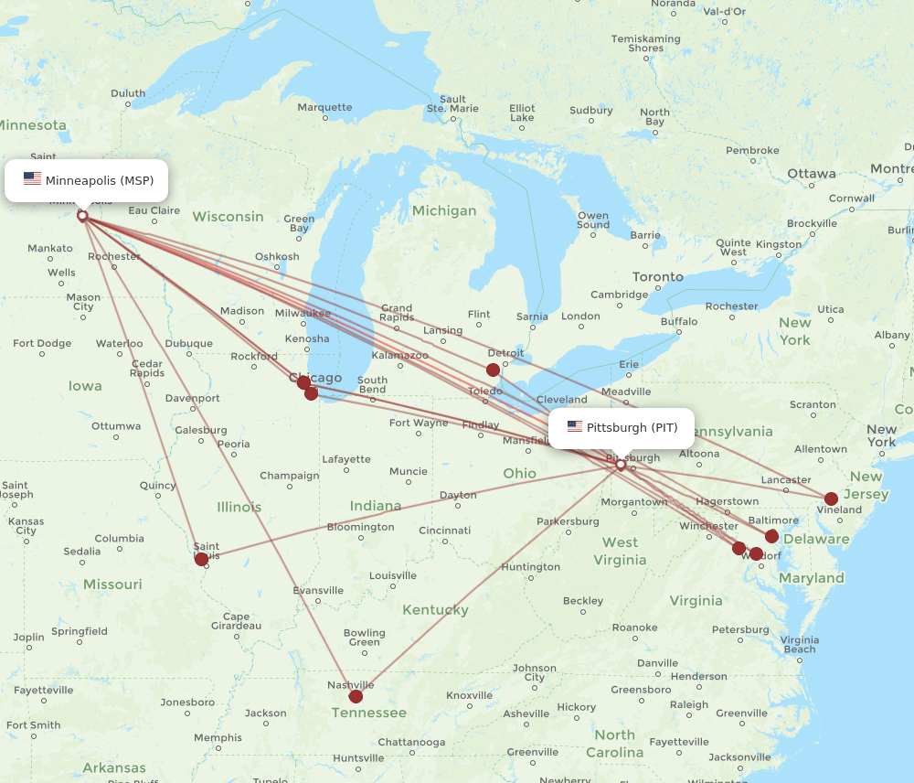 PIT-MSP flight routes