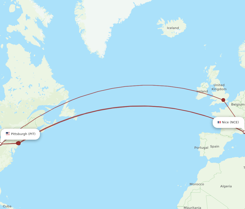 PIT-NCE flight routes