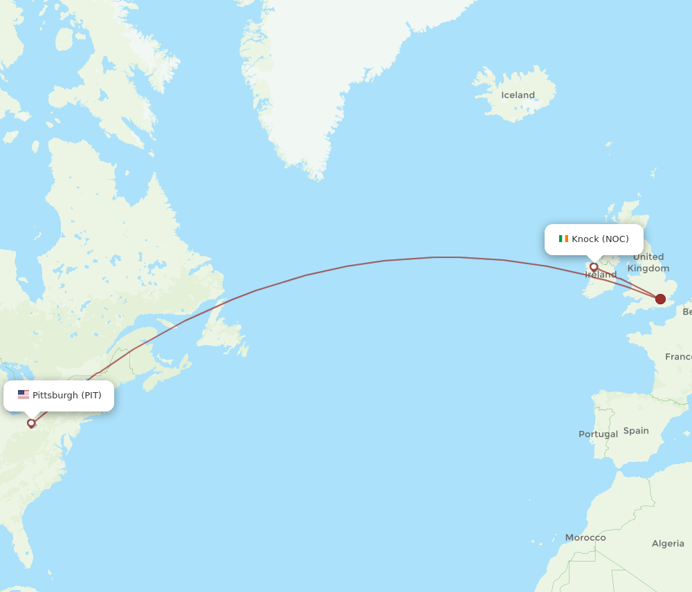 Knock - Pittsburgh route map and flight paths