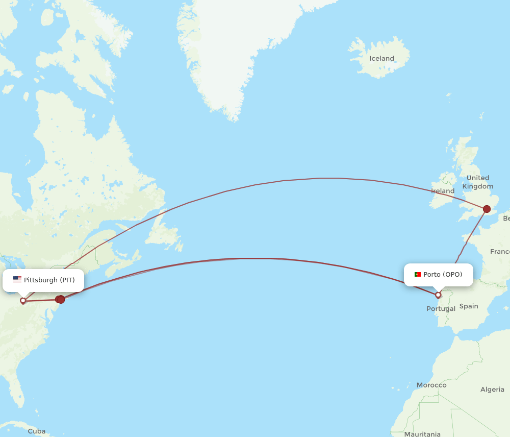 PIT to OPO flights and routes map