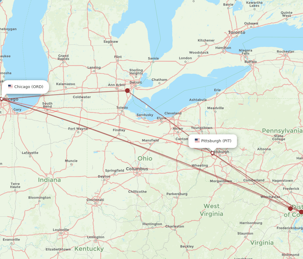 PIT-ORD flight routes