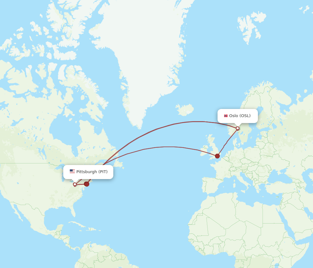 PIT to OSL flights and routes map
