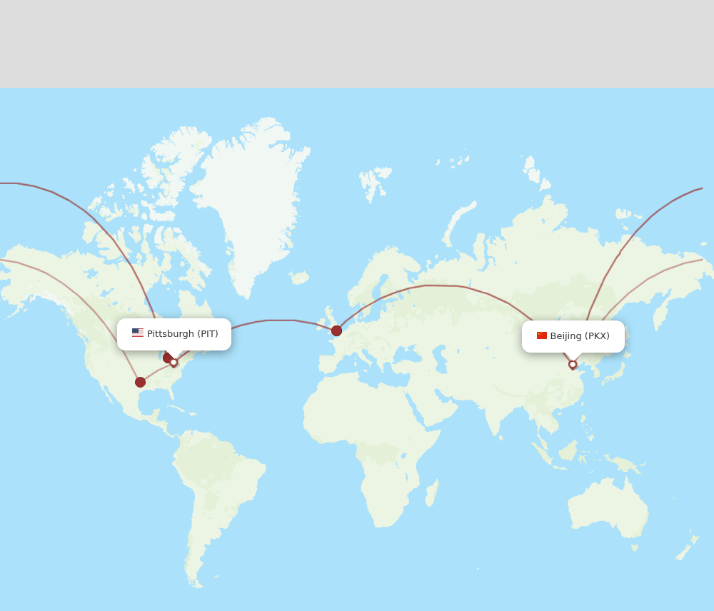 Pittsburgh - Beijing route map and flight paths
