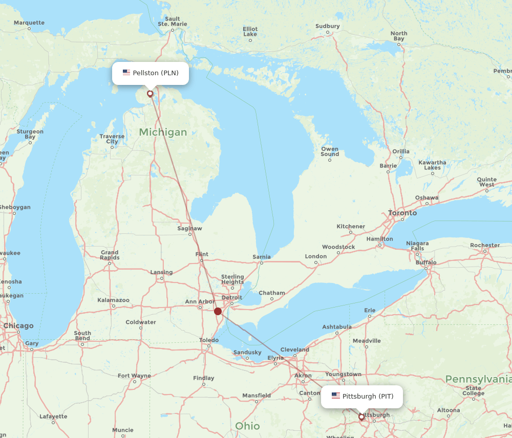 PIT-PLN flight routes
