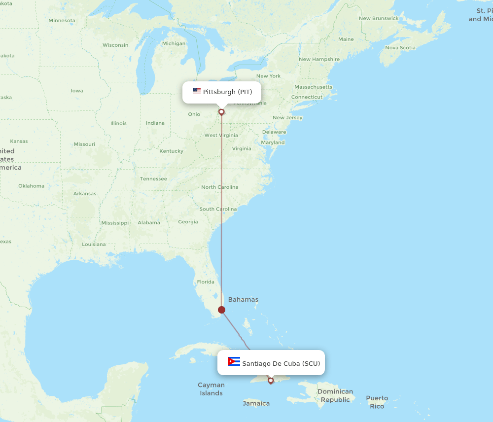 Santiago - Pittsburgh route map and flight paths
