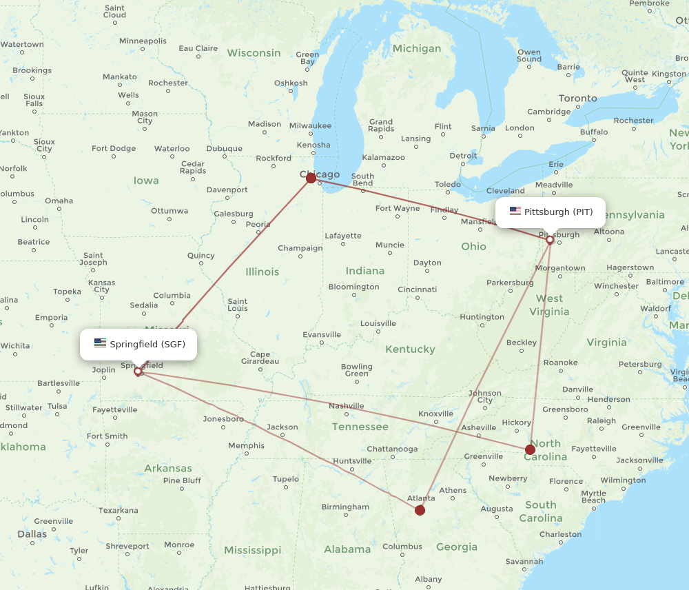 PIT to SGF flights and routes map