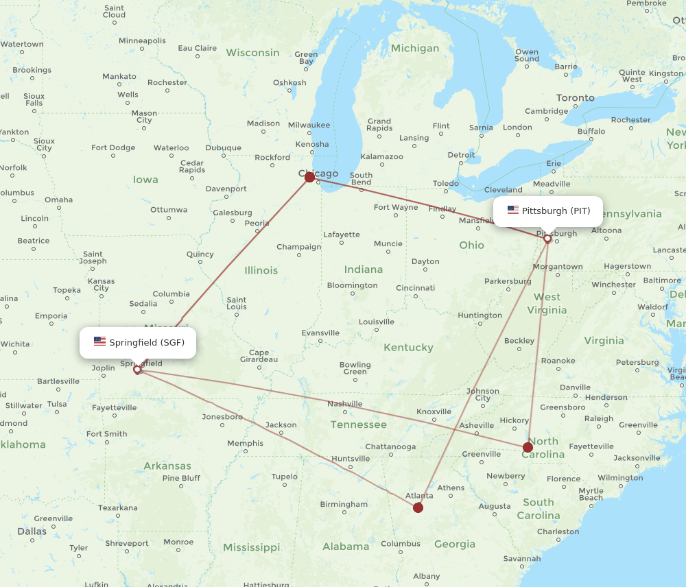 PIT to SGF flights and routes map