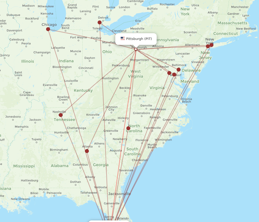 PIT to SRQ flights and routes map
