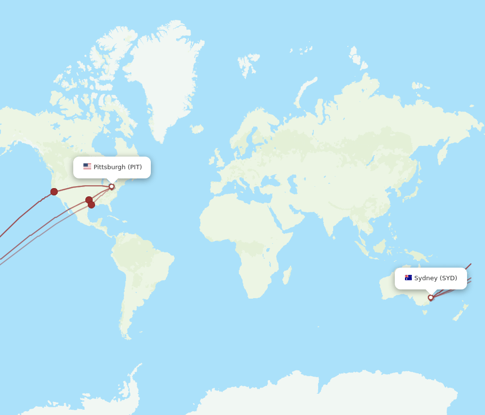 PIT-SYD flight routes