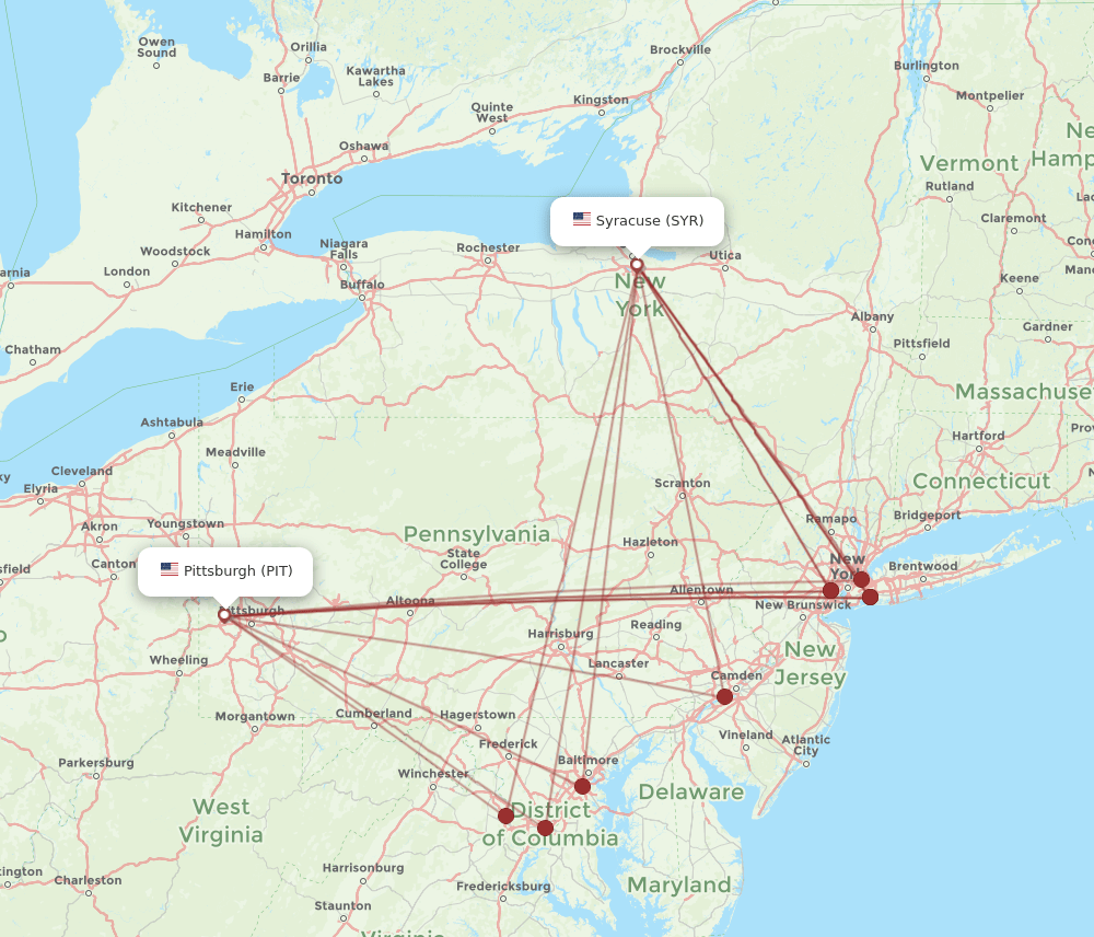 PIT-SYR flight routes