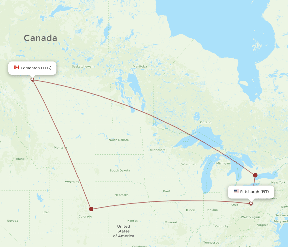 PIT-YEG flight routes