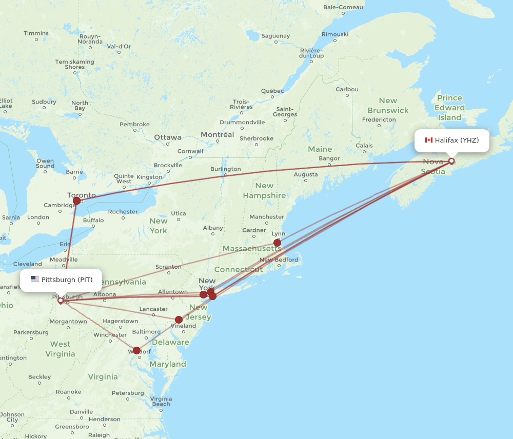 PIT-YHZ flight routes
